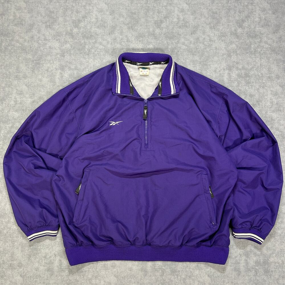 Vintage 90s Reebok Vector Nylon Windbreaker Pullover Mens L Purple Windshirt